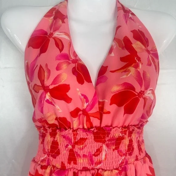 Madden NYC floral‎ flare halter dress with gathered waist size Large - Picture 2 of 12